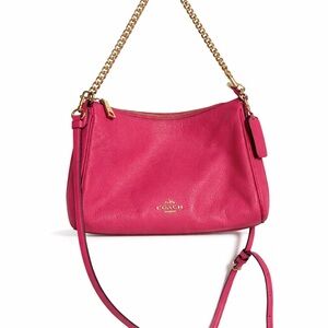 COACH Pink Pebbled Leather Shoulder Bag with Gold Chain